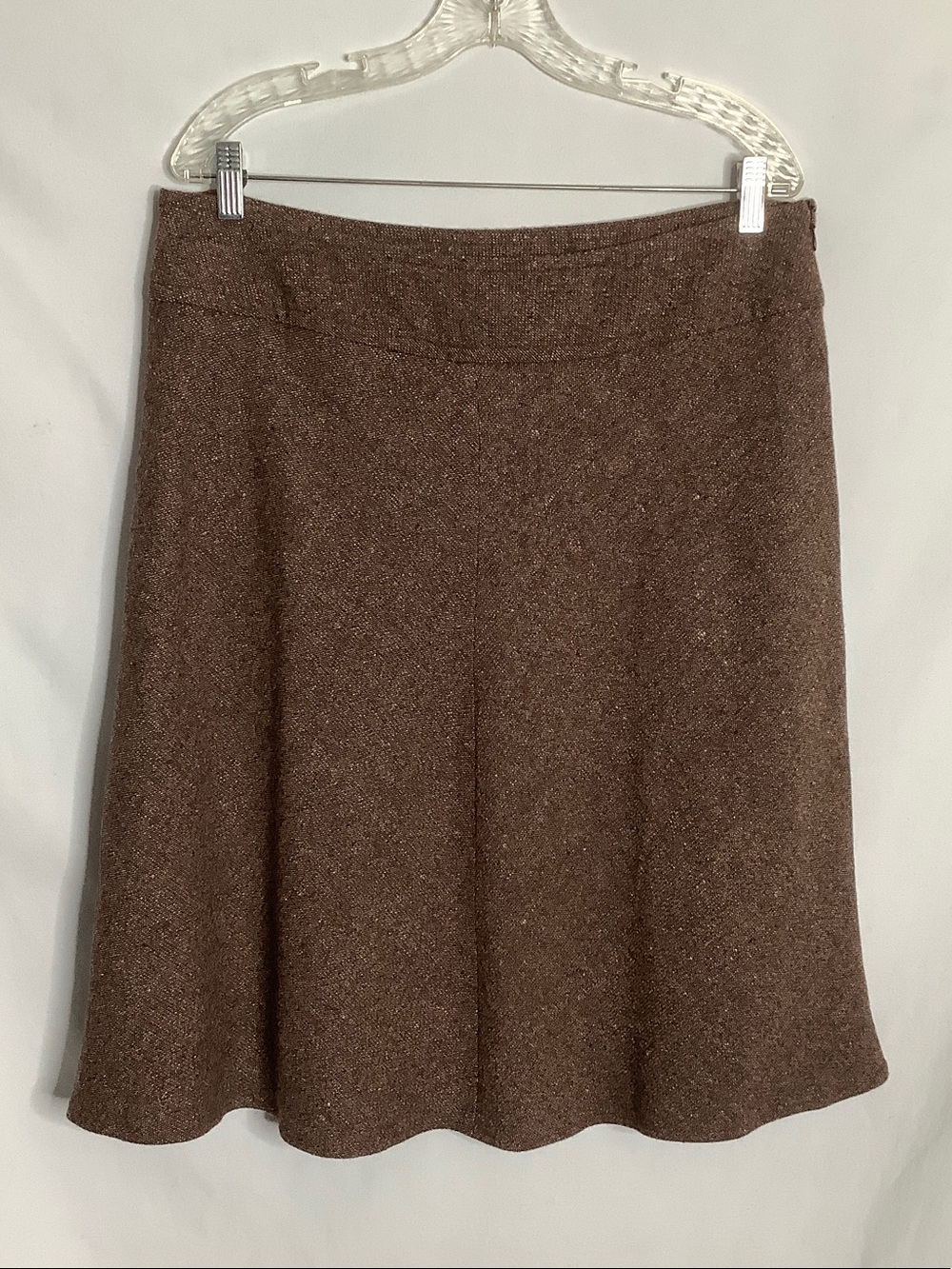 Lands' End Brown Tweed A-Line Skirt Size 12P Wool Blend